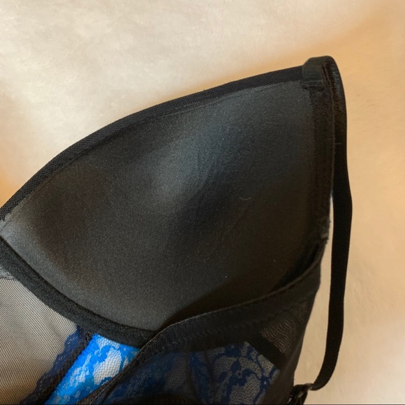 Black Fuschia Secret Lace Lingerie Blue Corset with Garters - Picture 8 of 16